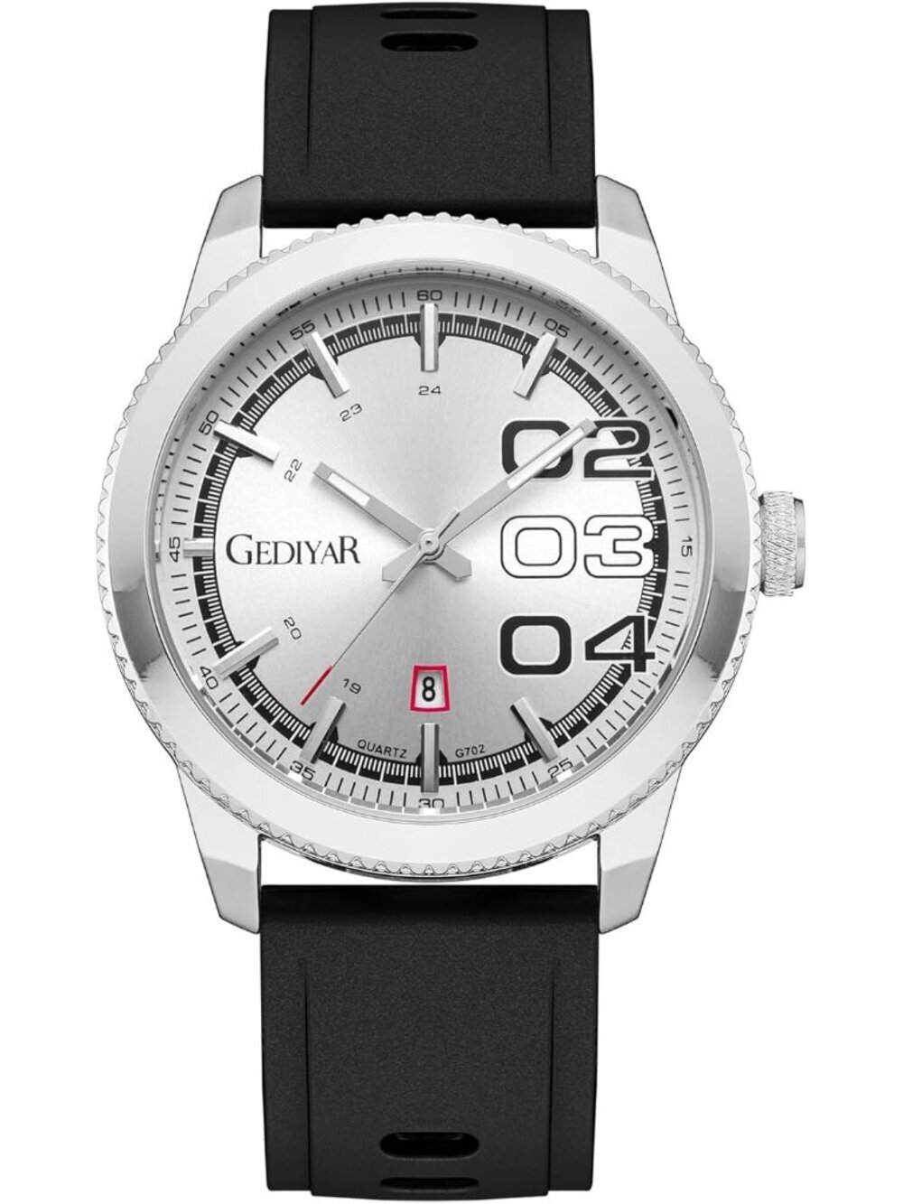 Men's Black Silver Analog Quartz Silicone Band Waterproof Luminous Wrist Watch